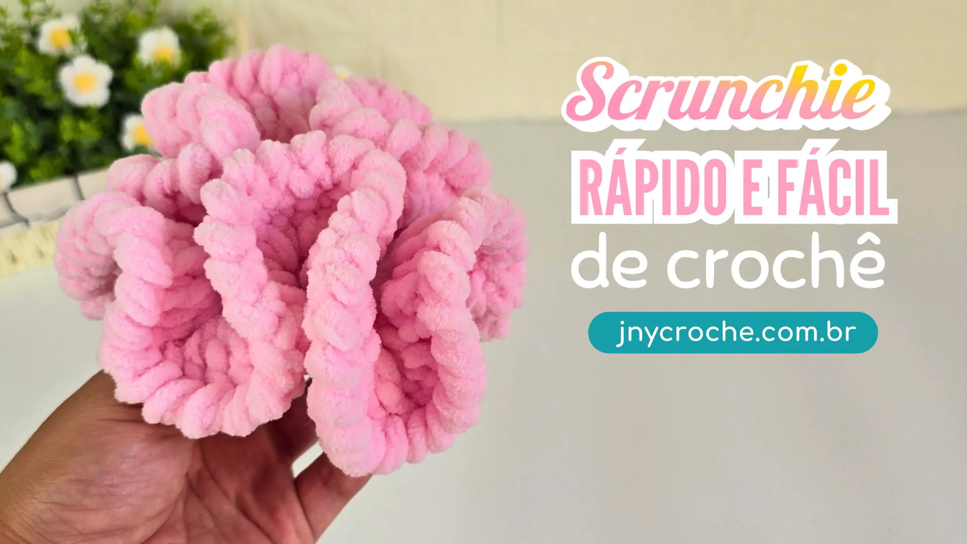 Scrunchie de crochê Rosa para cabelo linda, rápida e fácil | CLUB