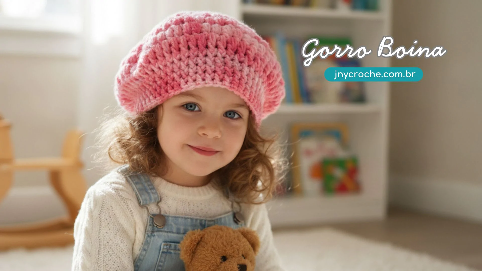 Gorro de crochê Boina Rosa menina | CLUB