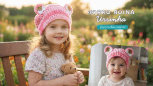 Gorro Boina Rosa ursinha menina THUMBS Club do Crochê