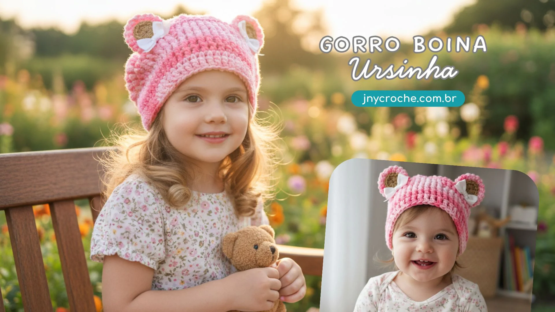 Gorro de crochê Boina Rosa ursinha menina | CLUB